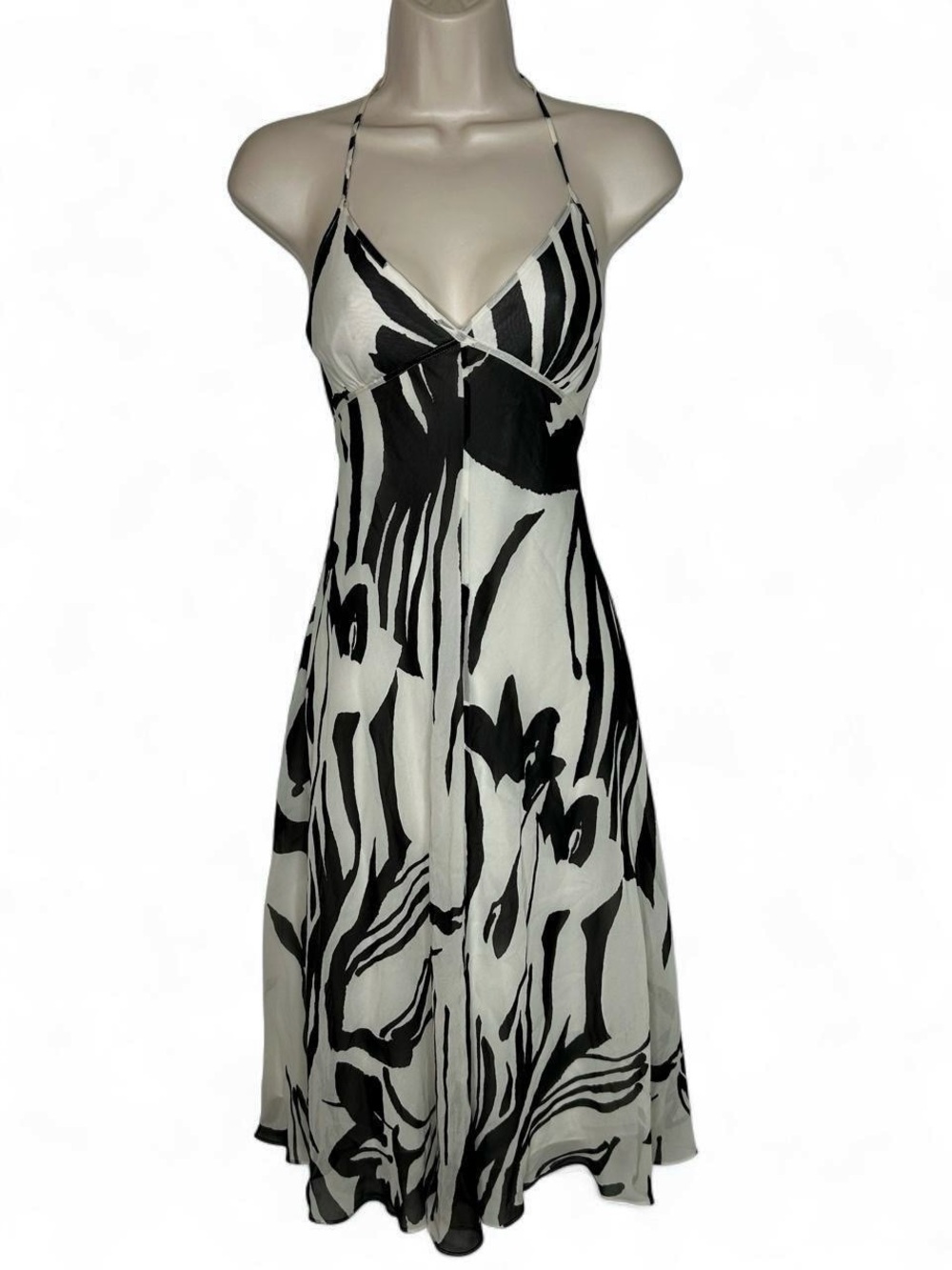 Banana Republic Black & White Printed Halter Midi Dress